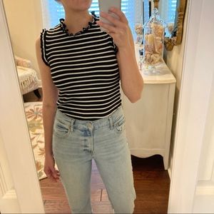 CeCe XS Tank Top Black and White Ruffle